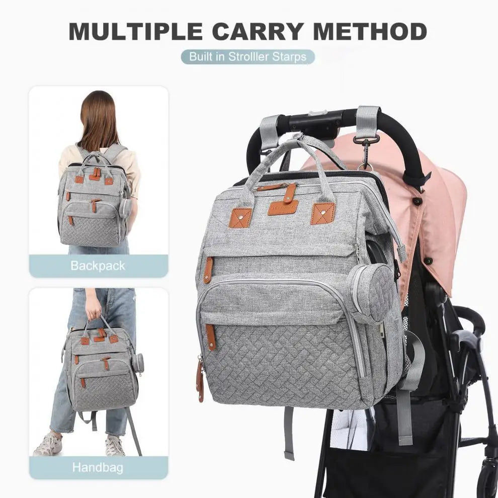 Multifunctional Diaper Backpack Changing Bag Large Capacity Folding Crib Nursing Mommy Bag for Travel