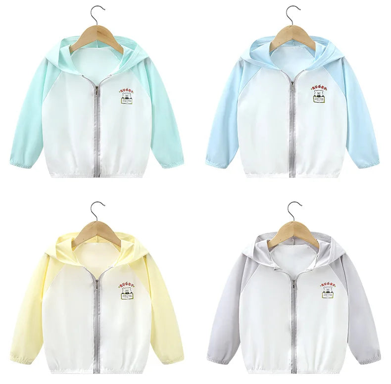 Summer Girls UV Sun Protection Clothing Thin Hooded Jacket for Kids Breathable Air Conditioner Shirt Clothes 2-10 Years