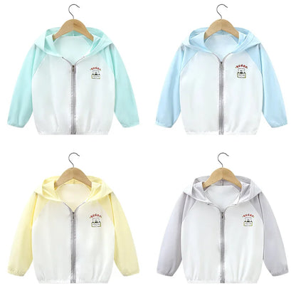 Summer Girls UV Sun Protection Clothing Thin Hooded Jacket for Kids Breathable Air Conditioner Shirt Clothes 2-10 Years