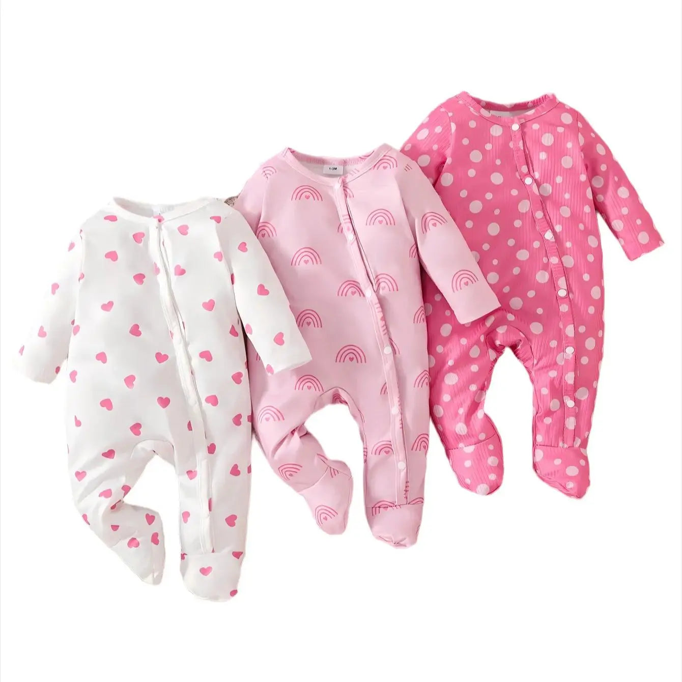 Baby Girls 3-Piece Clothing Set, Lightweight Long Sleeve Footed Outfit with Geometric Design for All Seasons