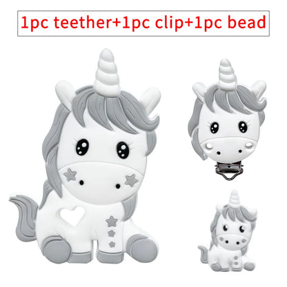3pcs/set Silicone Cartoon Animal Figure Teether Beads and Clips Baby Teether Pacifier Chain Accessories Teething Jewelry Toys