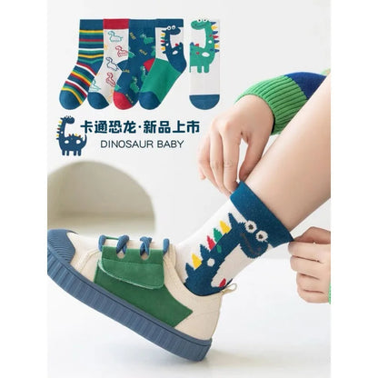 10 Pairs Boys Dinosaur Socks Children Baby Toddler Sport Socks School Students Spring Autumn Soft Kids Fashion Mid Tube Socks