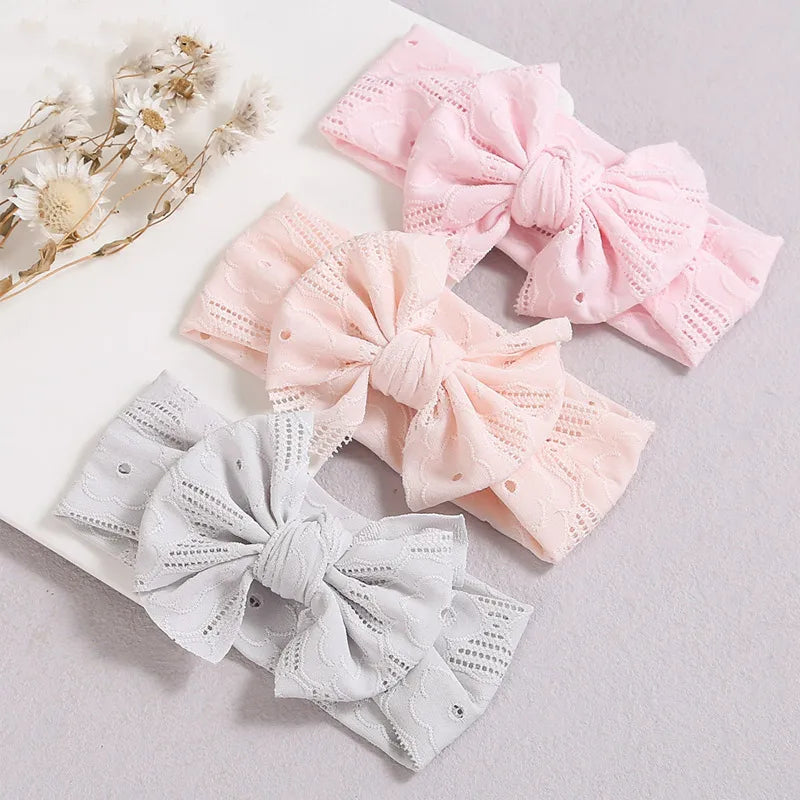 Hollow Bow Baby Headband Solid Color Nylon Elastic Wide Hairbands 0-2Year Girl Bowknot Headdress Kids Hair Accessories