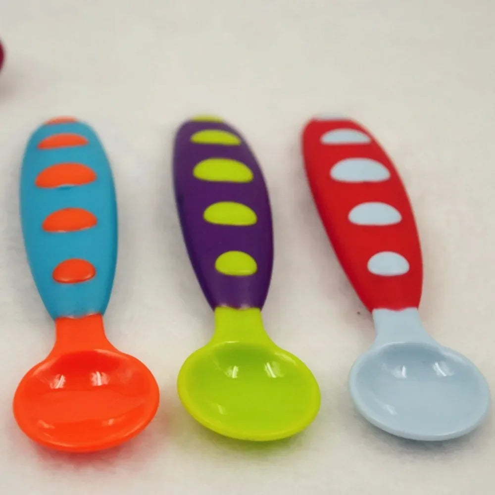 2pc Baby Spoon Fork Set Children Tableware Children Utensil Safety Tableware Infant Solid Feeding Flatware for Baby Feeding Bowl