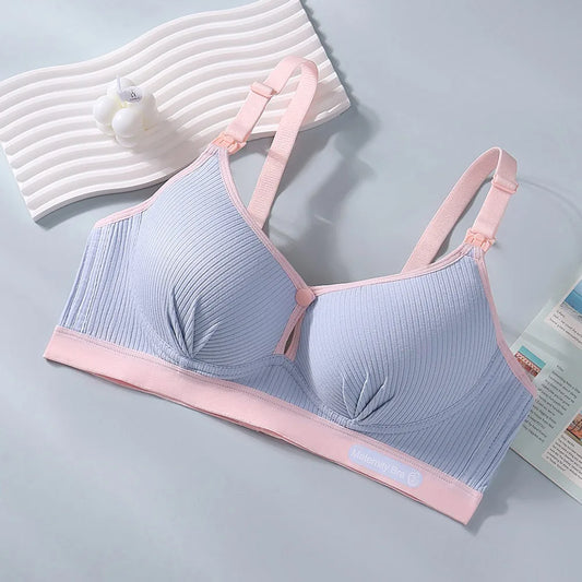 Durable Double Buckle Nursing Bra Push-up Breathable Pregnancy Bralette Pure Cotton Soft Maternity Bra for Breastfeeding