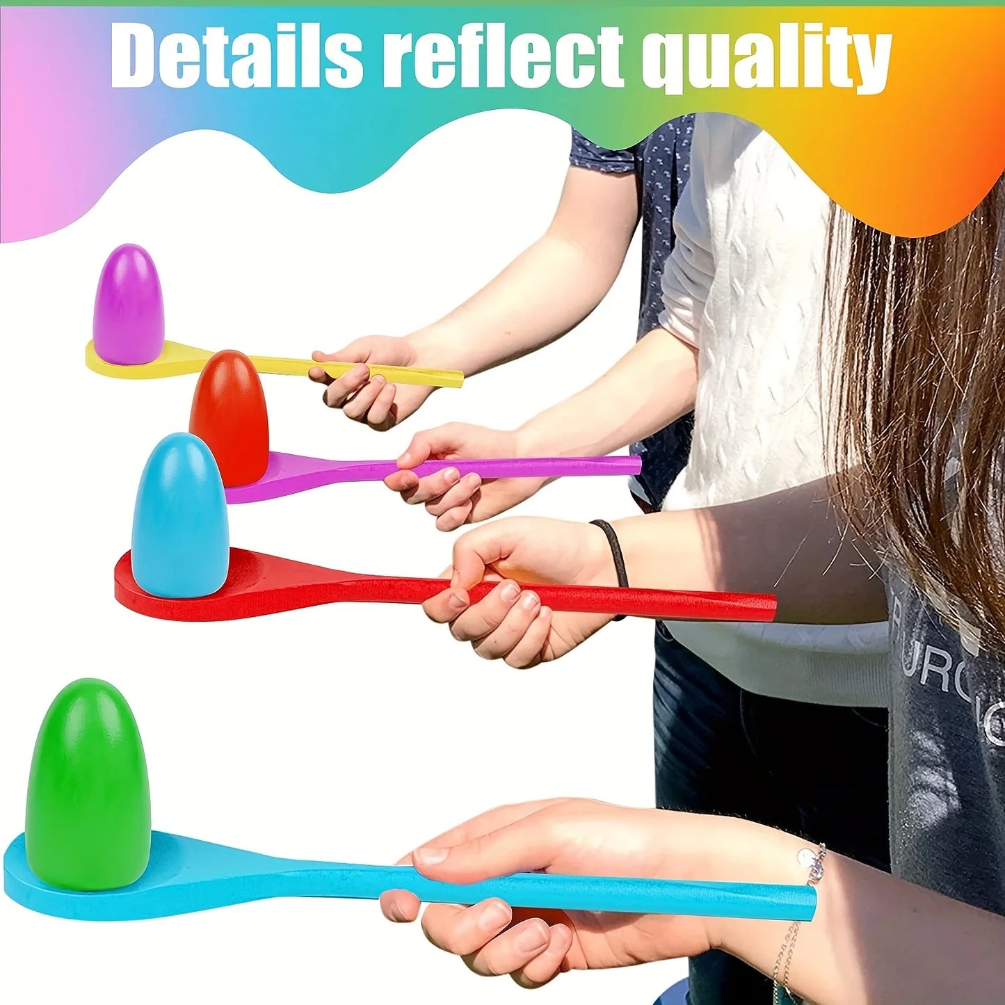 6/12pcs Egg Spoon Race Game Sets Wooden Balance Relay Games for Kids Kindergarten Outdoor Lawn Yard Sport Activity Prop Toys