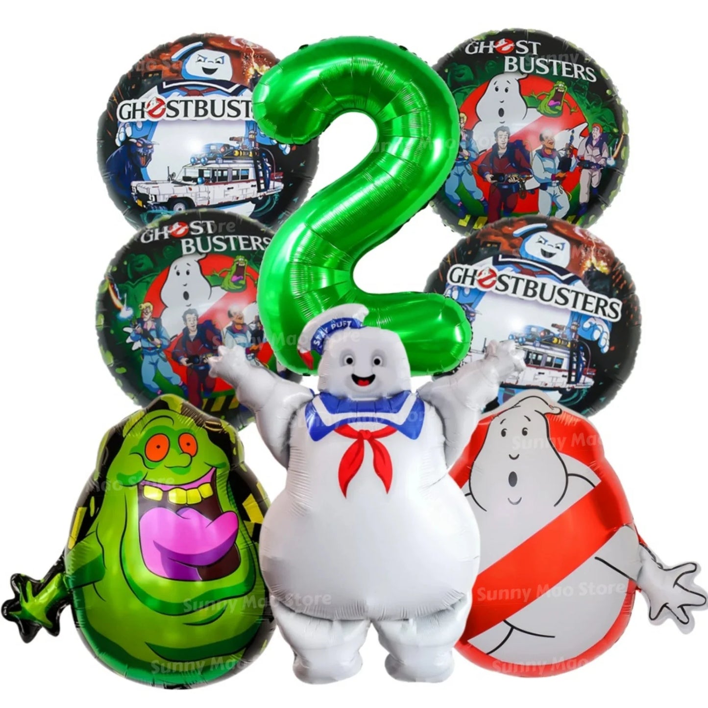 8Pcs Ghostbusters Balloons Set Catch Ghost Balloon 32inch Green Number Balloon  for Kids 1-9th Birthday Party Decoration