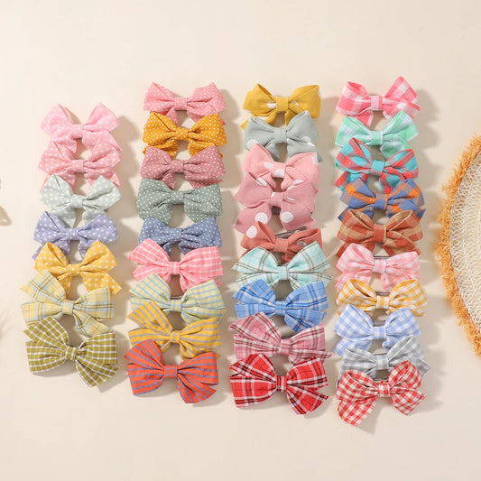 20pcs Random color Baby Hairpin for Girls Print Ribbon Barrette Kids Little Hair Clip Pinches Girls Cotton Bow Hair Accessories