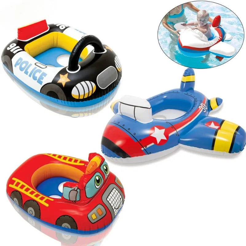 Inflatable Water Toys Cartoon Police Car Baby Swimming Float Seat Boat Summer Outdoor Pool Swim Ring Inflatable Water Equipment
