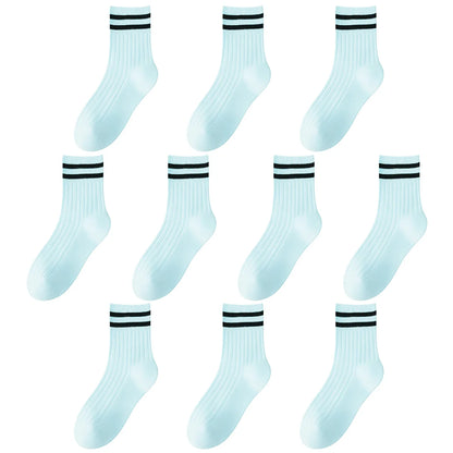Kids Boys Girls Cotton Socks - Seamless Double Needle Ribbed 2-Stripe, All Season School Home Sports Socks