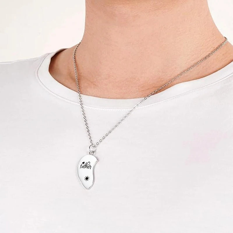 2Pcs Father Daughter Son Heart Matching Necklace Stainless Steel Mother And Children Jewelry Gifts
