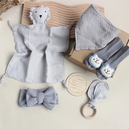 Customize The Name Newborn Gift Baby Cartoon Comfort Towel Baby Socks Mouthwash Towel Wash Box Newborn Bite Ring Headband Set