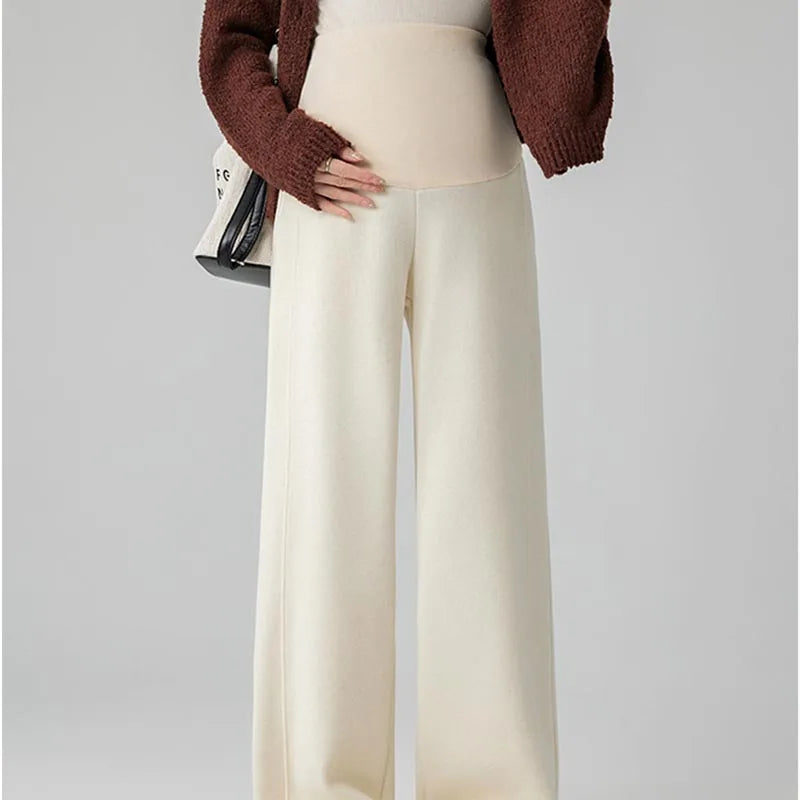 Maternity Pants Fleece-Lined Wide-Leg Sweatpants Autumn/Winter Casual Straight-Leg Pants