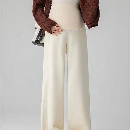 Maternity Pants Fleece-Lined Wide-Leg Sweatpants Autumn/Winter Casual Straight-Leg Pants
