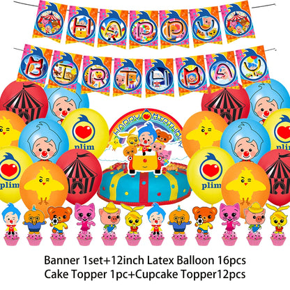 Cartoon Pliming Plims Theme Kids Birthday Party Decoration Background Supplies Balloon Set Cake Toppers Banner Backdrop Kid Gift