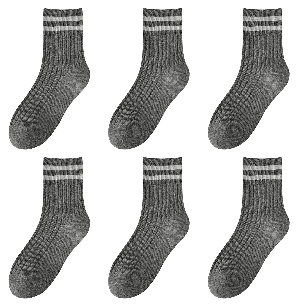 Kids Boys Girls Cotton Socks - Seamless Double Needle Ribbed 2-Stripe, All Season School Home Sports Socks