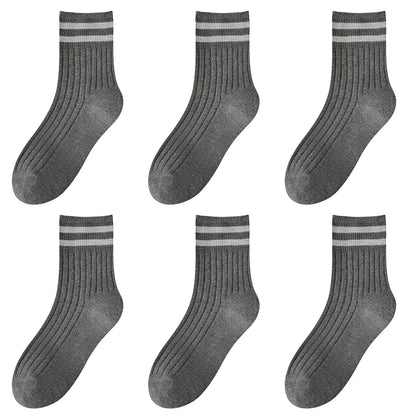 Kids Boys Girls Cotton Socks - Seamless Double Needle Ribbed 2-Stripe, All Season School Home Sports Socks
