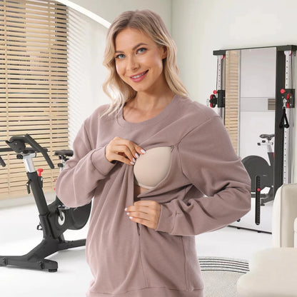 Large Size Maternity Clothes Nursing Tops Long Sleeve Pregnant Women Sweatshirt Spring Autumn Postpartum Breastfeeding Sport Set