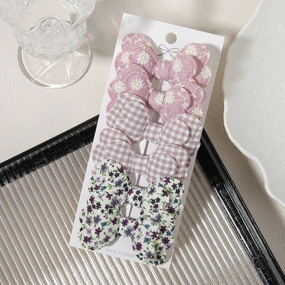 4/6pcs Candy Colorful Hair Bows Clips Girl Cotton Printed Lovely Fabric Hairpins
