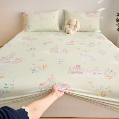 Ice Silk Bed Sheet Set Summer Breathable Cooling Fitted Sheet Pillowcase Cool Feel Single Double Mattress Cover,Can Custom Sizes