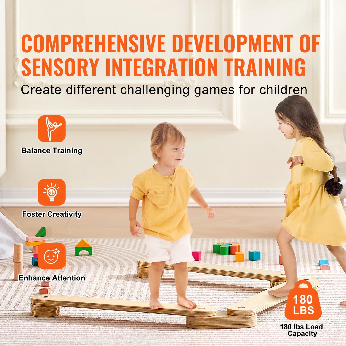 Balance Beam Stepping Stones Indoor & Outdoor Wooden Toddler Balance Boards Montessori Toy for Kids 2-6 Girls Boys Gift