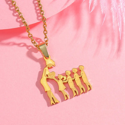 Lovely Gold Color Family Pendant Necklaces Mom Dad Children Baby Woman Stainless Steel Choker Jewelry Mother Day Gift New