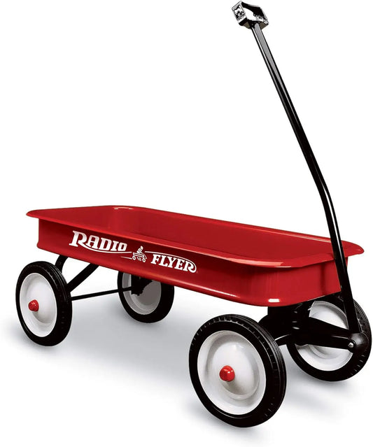 Classic Red Wagon for Kids 1.5+, All-Steel Body with No-Scratch Edges, 10” Rubber Tires, Foldable Handle, 200 lb Capacity