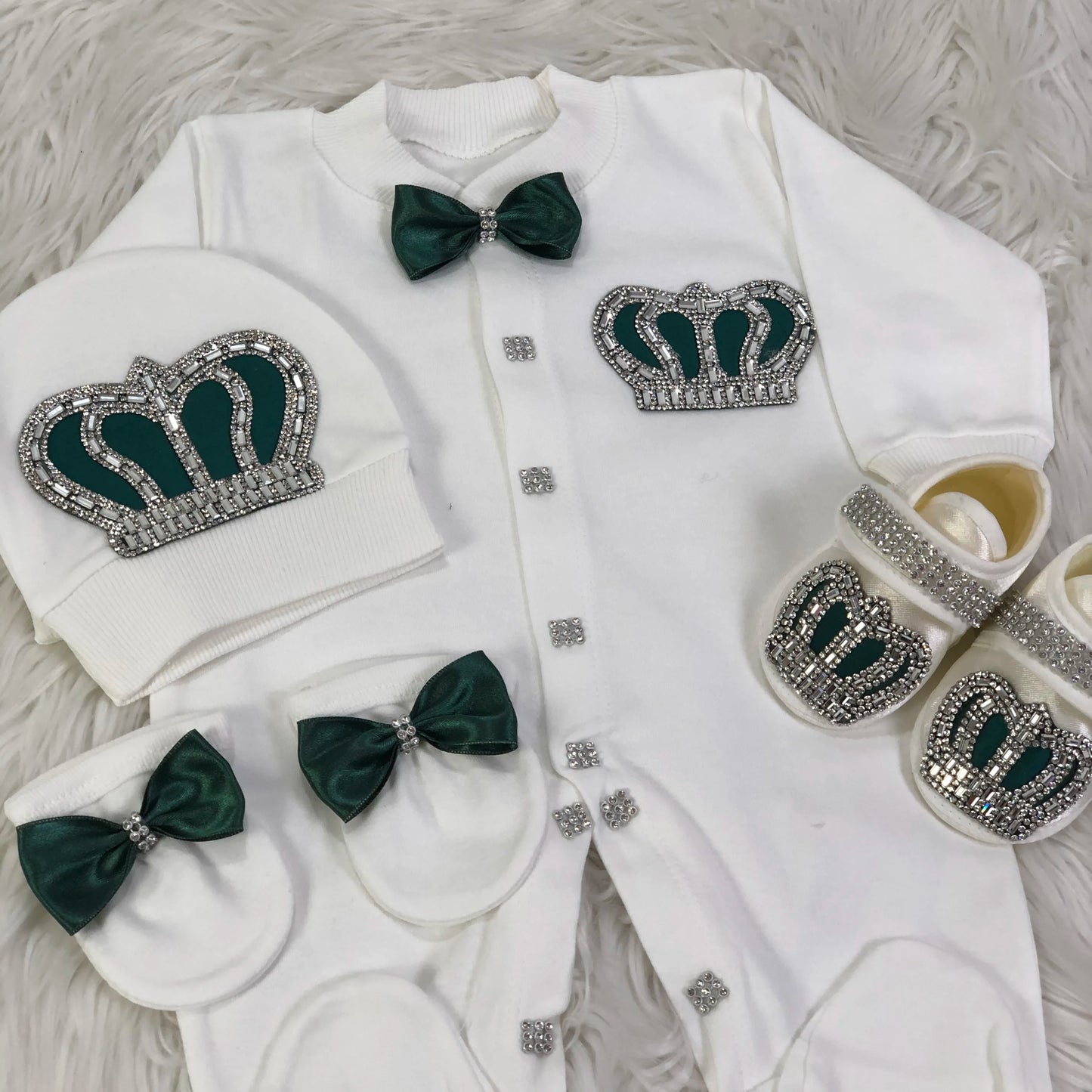Light Pink Newborn Baby Personalized Name Outfits 4 Pieces Welcome Home Hospital Crown Jewelry Romper Set Layette