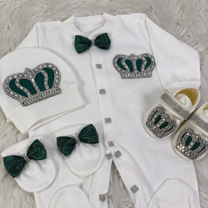 Light Pink Newborn Baby Personalized Name Outfits 4 Pieces Welcome Home Hospital Crown Jewelry Romper Set Layette