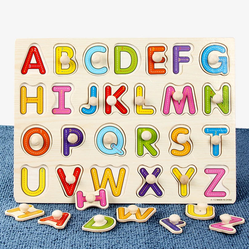 30cm Baby Toys Wooden Puzzle Hand Grab Board Educational Wood Puzzles for Kids Cartoon Animal Vehicle Child Gift