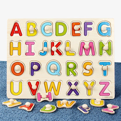 30cm Baby Toys Wooden Puzzle Hand Grab Board Educational Wood Puzzles for Kids Cartoon Animal Vehicle Child Gift
