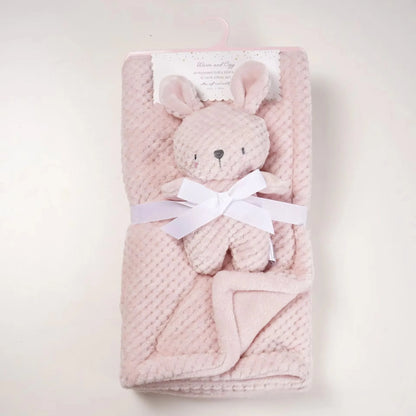2pc/set Cartoon Baby Blanket with Soother Plush Dolls Flannel Skin-friendly Bedding Sleeping Blanket Comfortable Nap Cover