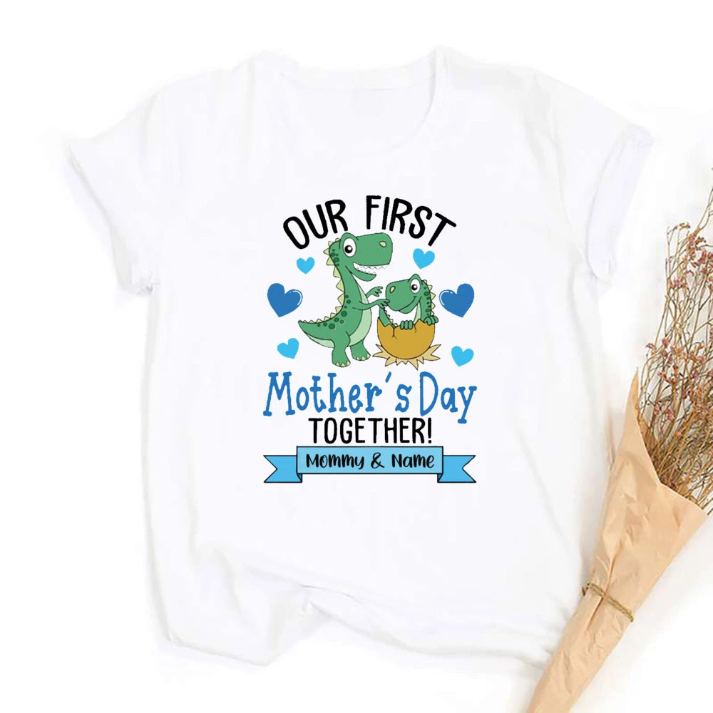 Our First Mother's Day Dinosaur Print Family Matching Outfit Mothers Day Mama & Baby Clothes Mommy T-shirt Tee Newborn Bodysuit