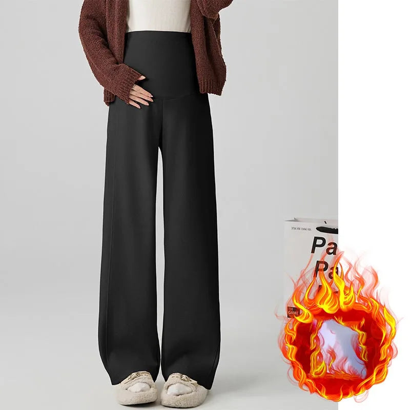 Maternity Pants Fleece-Lined Wide-Leg Sweatpants Autumn/Winter Casual Straight-Leg Pants