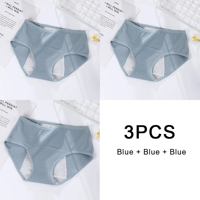 3PCS/set Women's menstrual briefs large flow postpartum water absorption leakproof pure cotton