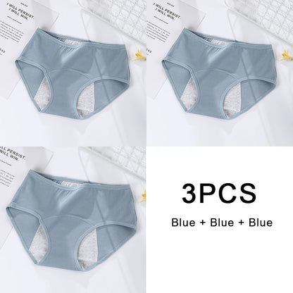 3PCS/set Women's menstrual briefs large flow postpartum water absorption leakproof pure cotton