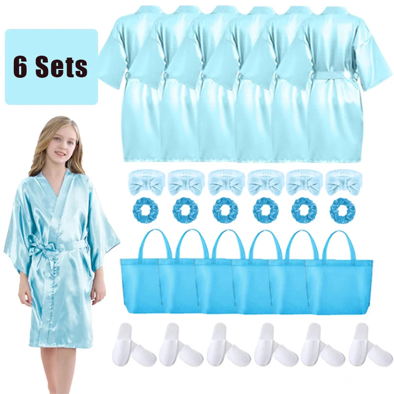 6-15Pcs Spa Party Robes for Girls Supplies Favors Kids Gowns Robe Soft Spa Headband Sleepover Birthday Party