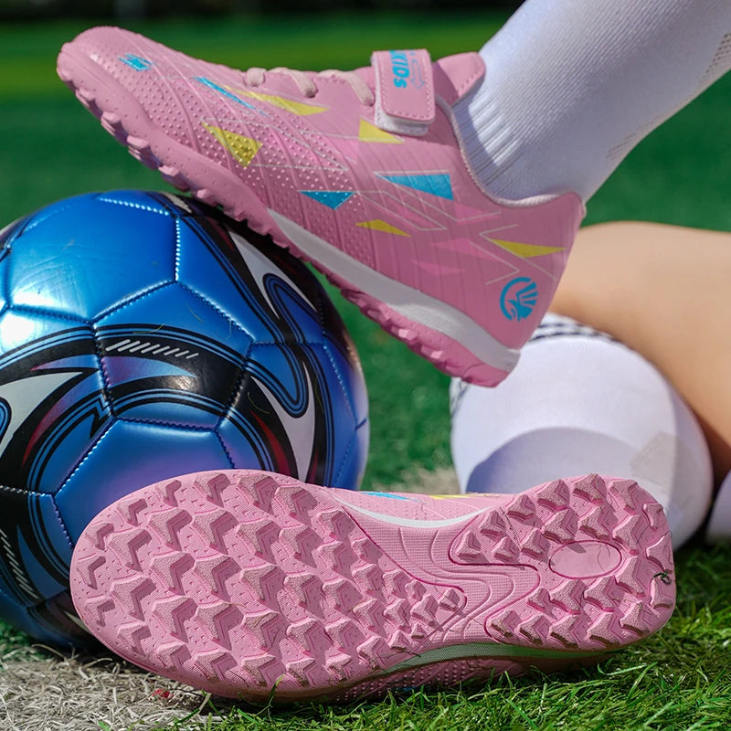 Professional Kids' Soccer Shoes Size 29-39 with Velcro Strap Breathable Durable Sports Footwear for Children