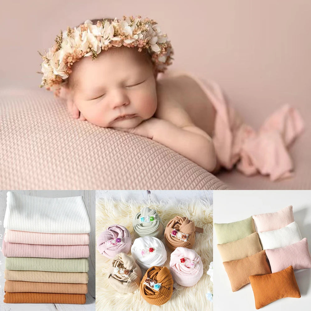 Stretchy Newborn Wrap Photography Jersey Baby Swaddle Wrap Headband Set Posing Pillow Newborn Photography Backdrops Accessories