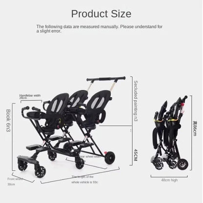 Triplet Stroller One-key Folding Detachable Universal Roller with Brake Anti-rollover Multiple Children Baby Stroller
