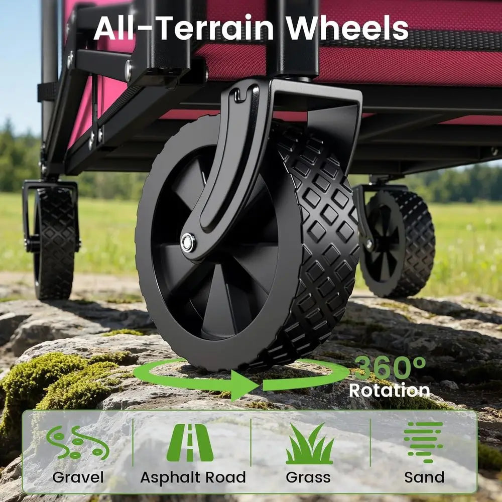 Collapsible Wagon Cart, 220LBS Heavy Duty Collapsible Wagon with All-Terrain Wheels 360° Rotation, flexible Handle, Portable Util