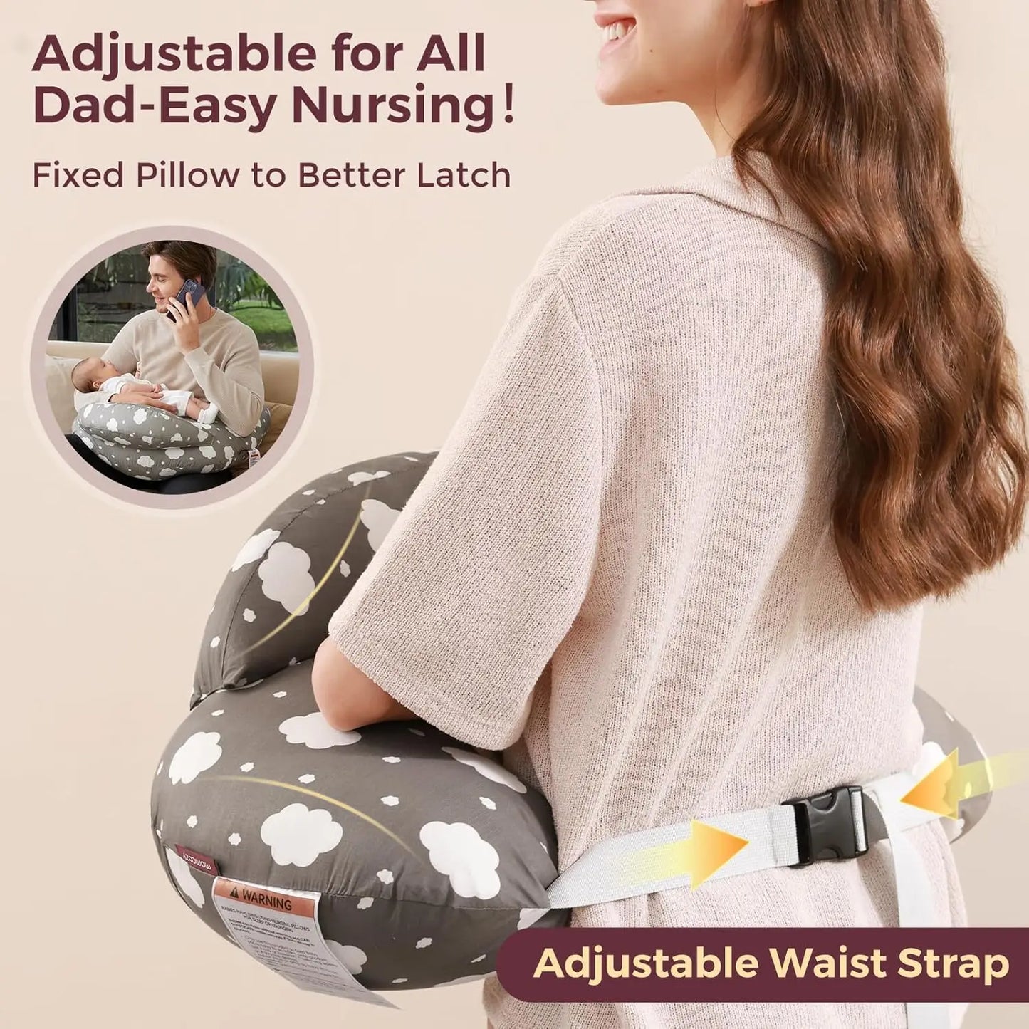 Nursing Pillow for Breastfeeding with Safety Fence - Wide Support for Mom & Baby, Adjustable Fit, Removable Cover