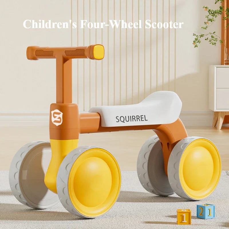 Baby Balance Bike 4-Wheel Walker with No Pedal First Toddler Outdoor Ride-On Toy for 1-3 Year Olds