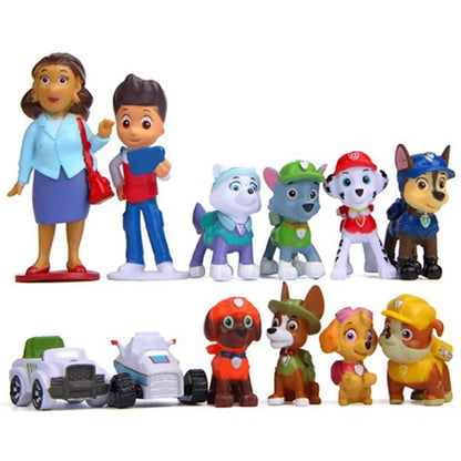 12Pcs Anime Paw Patrols Figures Pawed Canina Cartoon PVC Model Doll Toys Car Canine Children Birthday Christmas Party Gift