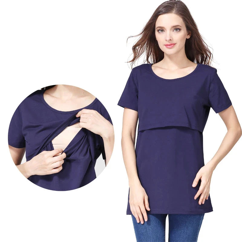 Big Size Maternity Nursing T-shirt Short Sleeve Cotton Breastfeeding Blouse Postpartum Comfortable Top for Women