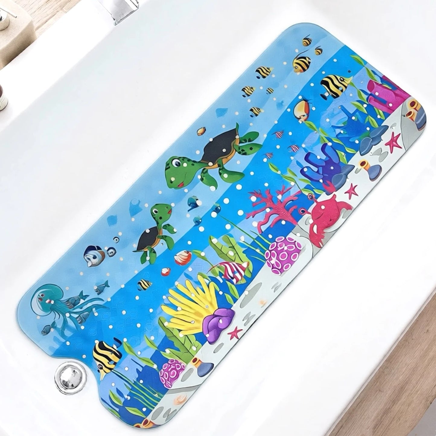 1pc Cartoon Extra Long Bathtub Mat 40x100cm Non-Slip Bathmat Suction Cups & Drain Holes
