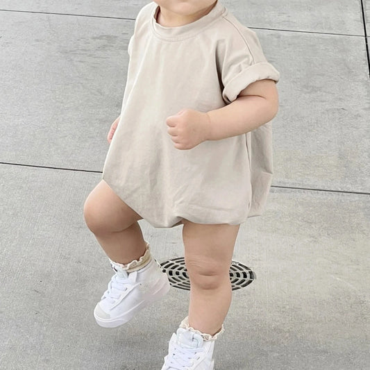 Baby Bodysuit Romper, Short Sleeve Solid Color Crewneck Pullover for Newborn Boys and Girls