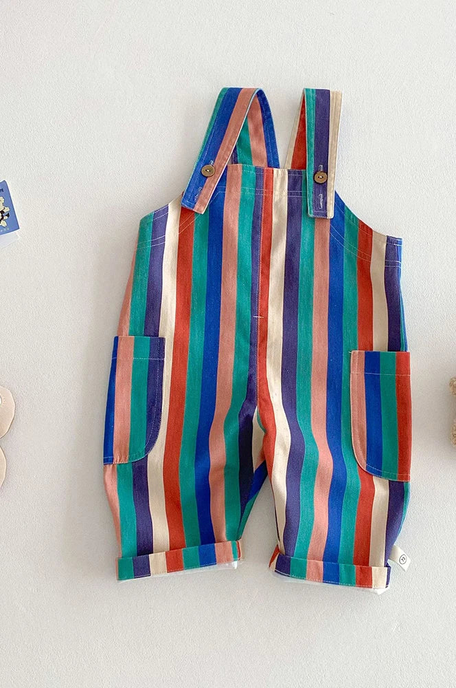 Spring New Kids Clothes Fashion Overalls Polk Dot Jumpsuits Striped Overalls Children Play Suit