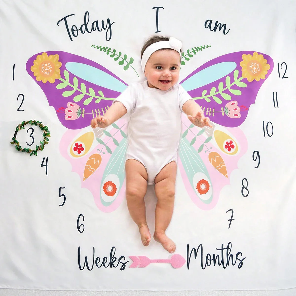 Baby Milestone Blanket Set, Monthly Growth Photo Backdrop with Wooden Cards for Newborn Photography