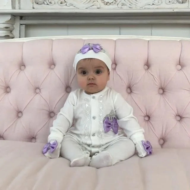 Onesie Baby Girl Crown Purple Home Coming Outfit Layette Jewels set Baptism Take Me Home Outfit Baby shower gift Newborn Gifts